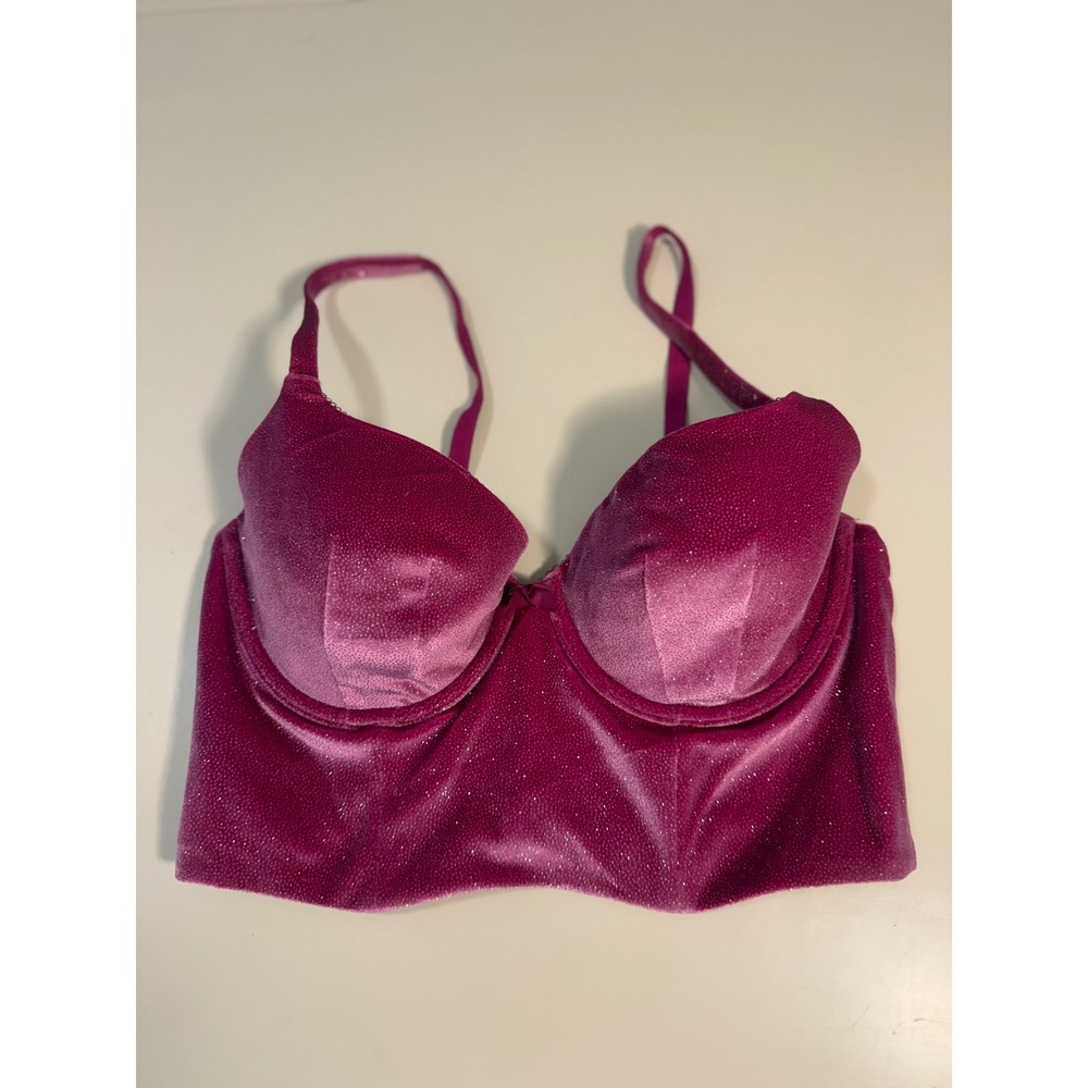 Victoria's Secret Pink Shimmer Velvet Longline Demi Bra 34D Underwire Corset Top